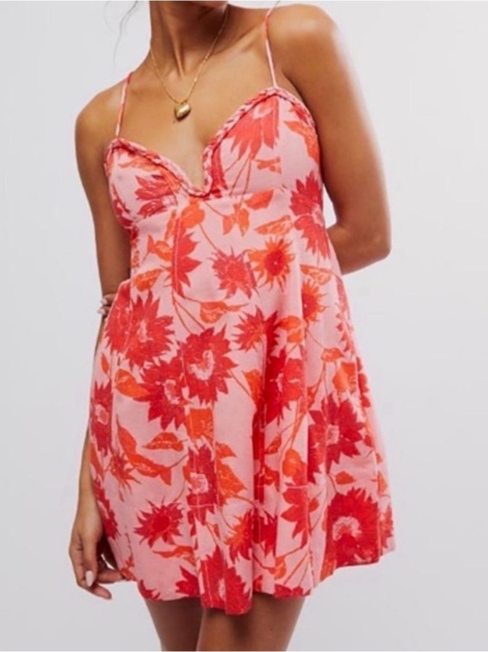 Free People Altura Pink Floral Printed Mini Dress Strawberry Lemonade Small